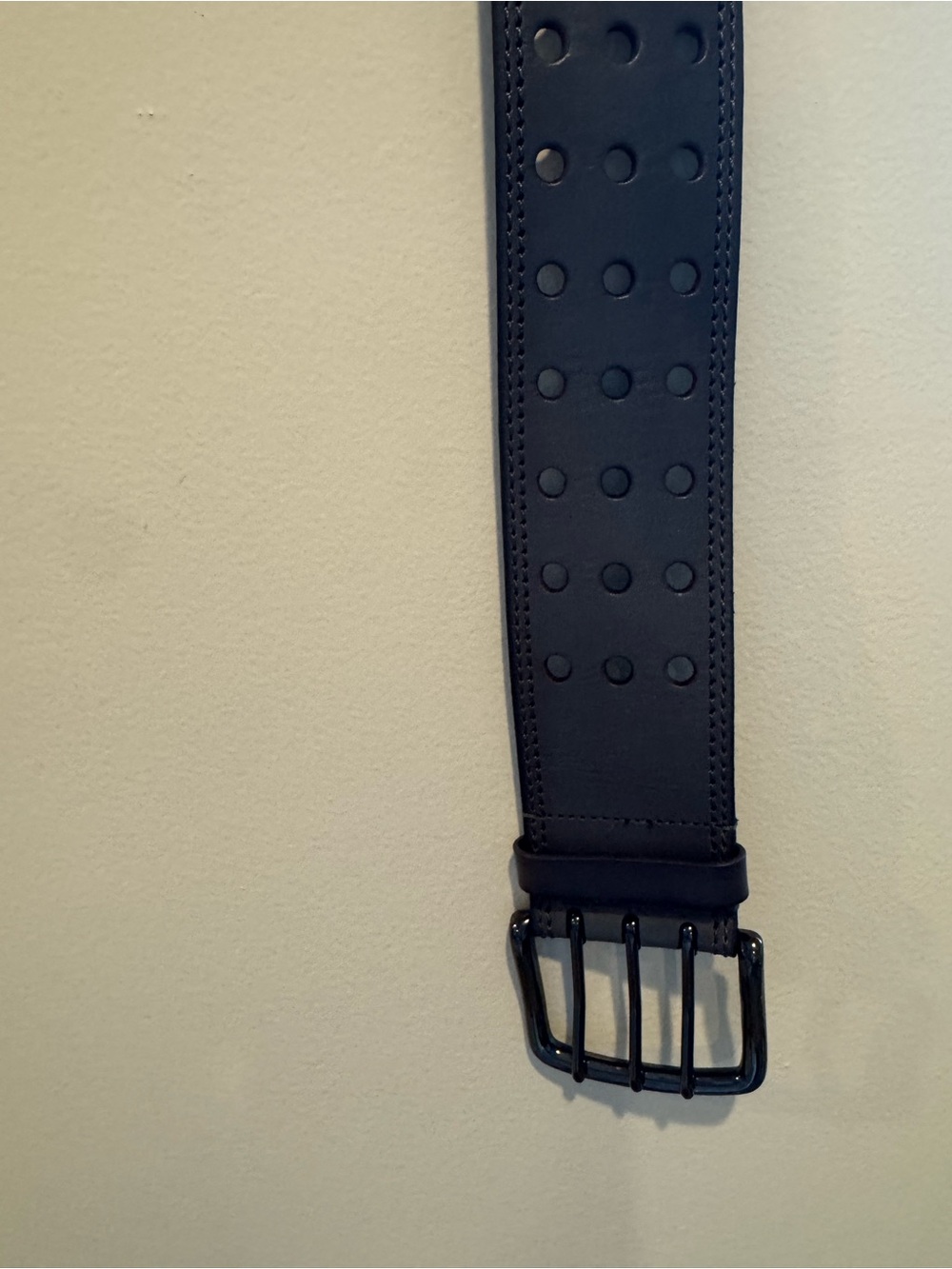 Linea Pelle Slate Blue Leather Wide Perforated Belt 3-Prong Buckle NWOT Sz S